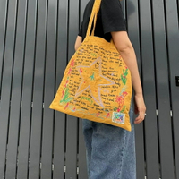 購物袋 泰國小眾hamblepie刺繡帆布包大容量復古單肩托特包時尚購物袋-快速出貨