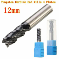 Máy xay kết thúc cacbua, 12MM, 4 sáo, HRC50, Chiều dài 75MM, Đáy phẳng, Chuôi 12MM