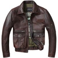 Vintage Genuine Leather Jacket Men Real Cowhide Air Force Flight Suit A2 Pilot Jacket Bomber Jacket Jaquetas Masculina De Couro