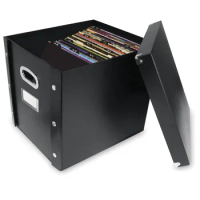 Vinyl Records Storage Box with 13 Count Record Guides, Black, Adults