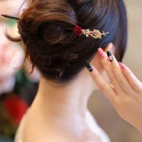 Gift Rose Hairstyle Design Tool Flower Geometric Stick New Chinese Style Hairpin Tassel Hair Stick Hanfu Headdress