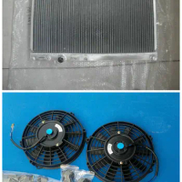 HOT SELLING 52MM 2 Row Alloy Aluminum Radiator + Fan*2 For MITSUBISHI Lancer EVO 7/8/9 MT 2001-2007 2002 2003 2004 2005 2006