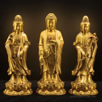 Pure Copper Buddha Statue of Stand Amitabha Bodhisattva, Household and Office Decoration, Avalokitesvara, Guanyin Sculpture, 1PC