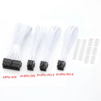 Angitu PC Extension Cable Kit Mainboard 24Pin ATX, CPU 4+4Pin, Dual GPU 6+2Pin PCI-E PC 2mm Sleeved Extension Cables -free comb
