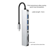 Penyesuai Hub USB-C ke USB Aloi Aluminium dengan 7 Port USB3.0 HD 4K30HZ Pembaca Kad TF Aux 3.5mm Pe