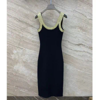 2024 Spring/Summer New Flash Edge Open Back Knitted Skirt American Slim Fit Tank Top Dress