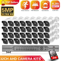 HD 32 Channel 5MP AHD DVR Kit 5MP Video Surveillance Security Outdoor Indoor Waterproof CCTV Camera System 32CH DVR System