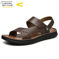 Camel Active 2019 New Brand Fashion Men Beach Sandals, High Quality Summer Genuine Leather Men Shoes Casual Flat Shoes 19357