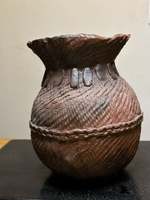 日本中古回流手工陶藝老土瓶子 錢袋子粗紋陶花瓶 侘寂風