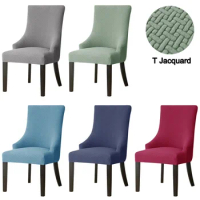 Jacquard Dining Chair Cover High Back Chair Covers Strech Spandex Accent Chairs Seat Slipcover for Home Party Banquet Solid