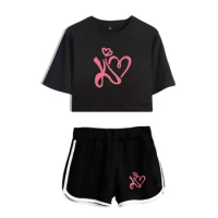 Kimberly Loaiza Short Sleeve Suit Women Streetwear Navel T Shirt Suit Fashion Crop Tee Summer Short Pant 2 Piece Sets