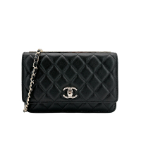 Chanel Trendy CC 淡金雙C菱格紋WOC斜背包(黑)