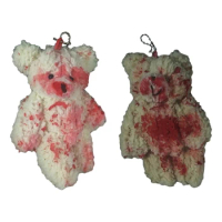 Mini Bloody Plush Bear Keychain Pendant Halloween Fluffy Stuffed Animals Keyring Charm for Purse Bag Backpack Handbag Wholesale