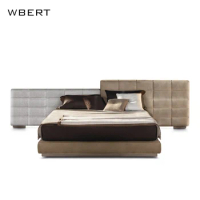 Wbert Italian Luxury 1.8m Modern Double Soft Bed Lawrence Bed With Light Leather Backrest Custom Minimal Design Wooden Frame