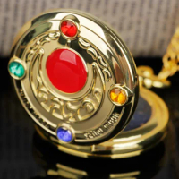 Classic Japanese Beautiful Girl Anime Quartz Pocket Watch Pendant Diamond Gold Clock Band Fob Chain Fob Watch Necklace Cf1029