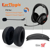 EarTlogis Velvet Replacement Parts for HyperX Cloud Flight, Flight S Headset Ear Pads Microphone Bumper Mic Headband Earmuff