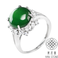 【漢石齋】天然翡翠A貨 豪華鑲嵌蛋面戒指 冰種滿綠(10*10mm/活圍戒指)