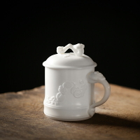 手工德化白瓷玉瓷水杯辦公杯帶蓋個人杯陶瓷品茗大容量茶杯