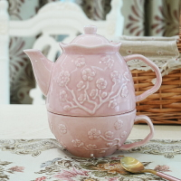 DearDali粉色浮雕精致立體淑女風茶壺套/一壺一杯單人 下午茶套裝