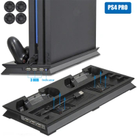 For PS4 PRO Cooling Vertical Stand 2 Controller Charger Charging Dock Station 2 Cooler Fan 3 HUB for Playstation 4 Pro Console