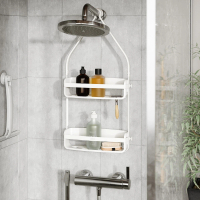 【UMBRA】Flex吊掛式浴室雙層瀝水置物架 雲朵白(浴室收納架 瓶罐置物架)