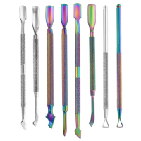 1 Pcs Rainbow Stainless Steel Nail Cuticle Pusher Dead Skin Remove UV Gel Polish Remove Manicure Care Clean Tool