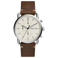 Fossil FS5402 The Commuter Chronograph Beige Dial Brown Leather Strap Jam Tangan Pria Navy Blue