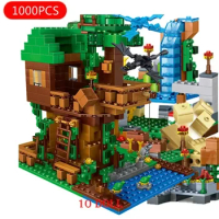 Hot Toys My World Bricks Set Mine Farm Mountain Cave Waterfall Village Jungle Tree House Figures City Building Blocks Toy