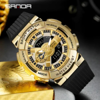 SANDA G Style Dual Display Watch Quartz Led Digital Men's Watches 50M Waterproof Shock Sports Military Wristwatch Clock