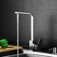 Sus304 Stainless Steel Kitchen Vegetable Basin Faucet Square Seven-Word Curved Rotatable Hot and Cold Sink Household Faucet