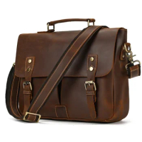 Newsbirds Leather Briefcase Shoulder Bag Vintage Style Men's Crossbody Bags For A4 Books Messenger Men Women Handbags