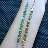 Supply 925 Sterling Silver White Gold Plated Rose Gold Inlaid Russian Natural Peridot Bracelet Female Jewelry