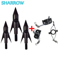 3Pcs 140 Grain Archery Bowfishing Arrowheads Tips 2 Fixed Broadheads + 3pcs Bowfishing Safety Slides for Shooting Accessories