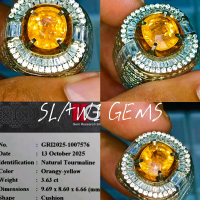 NATURAL YELLOW TOURMALINE RING PERAK TAPPER MEMO GRI LAB