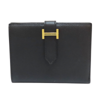【二手名牌BRAND OFF】HERMES 愛馬仕 黑色 Epsom皮革 Bearn Compact 皮夾 金扣 C刻
