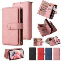 For POCO X4 X5 M3 M4 Pro 4G 5G M5S F3 Leather Zipper Wallet 15 Card Slot Case For Xiaomi 12 12T 13 11 Lite Pro Flip Cover Bag