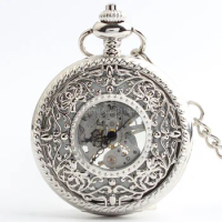 Antique Silver Skeleton Mechanical Pocket Watch Luxury Men's Pocket Watch With Chain Gift Watch Wholesale