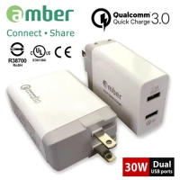 amber 智慧極速USB充電器/雙口輸出/30W足瓦高通Qualcomm Quick Charge 3.0認證_Smart Quick Charger