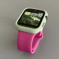 拼色磨砂硬殼純色矽膠錶帶適用iwatch保護殼s8蘋果手錶applewatch玫紅+淺綠硬殼49mm（Ultra/Ultra2/3）長版！
