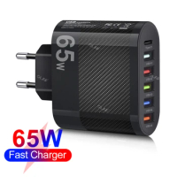 Elough 65W 6 Ports USB Charger Type C for Samsung Xiaomi Wall Travel Adapter EU US UK Plug