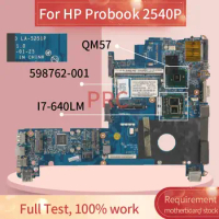 For HP Probook 2540 2540P I7-640LM Notebook Motherboard KAT10 LA-5251P 598762-001 QM57 DDR3 Laptop Mainboard