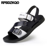Slides Size 46 Waterproof Metal Plus Flat Slip On Shoes Men Sandals Leather Summer Blue 45 Fashion Strap Slippers 2021 Native