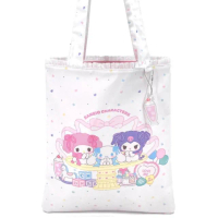 【小禮堂】Sanrio 三麗鷗 x 粧美堂 手提帆布托特包 緞帶款 美樂蒂 酷洛米 大耳狗(平輸品)