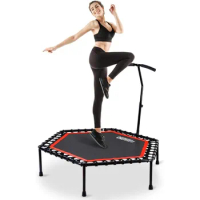 ONETWOFIT 48" Silent Mini Trampoline with Adjustable Handle Bar Fitness Trampoline Bungee Rebounder Jumping Cardio