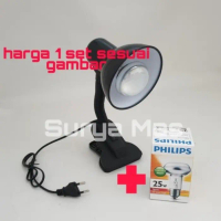 lampu reptil lampu pemanas makanan lampu nr63+ fitting jepit kura kura - HITAM + 25W