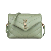 【YSL】YSL SAINT LAURENT LOULOU TOY 字母LOGO釦式絎縫牛皮翻蓋斜背包(聖光綠)