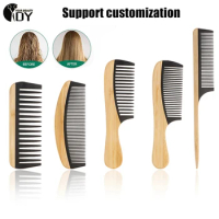Custom Brand Logo Eco Friendly Wooden Wide Tooth Hair Comb Bamboo Anti-Static Hair Care Healthy Massage Close-Tooth Comb