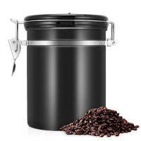 PUSH!居家生活用品304不銹鋼咖啡豆密封罐排氣閥密封儲物罐茶葉罐乾果咖啡罐帶勺I90黑色