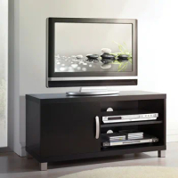 2 Styles Modern TV Stand 35.5x15.25x17.5Inch TV Cabinet with Storage Shelf &amp; 1 Door for TVs Up To 40" Black[US-W]