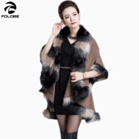 Winter Faux Fur Coat Overcoat For Women Khaki Cashmere Fox Fur Pashmina Cape Shawl Women's Winter Warm Coat Jackets